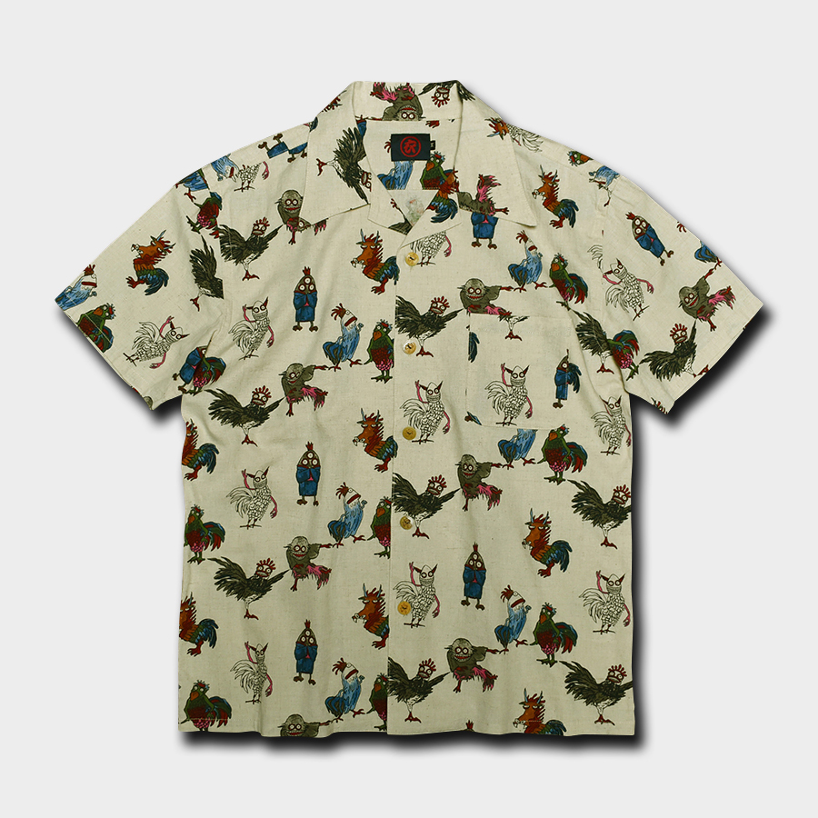 水彩鳥妖怪 オープンカラーシャツ