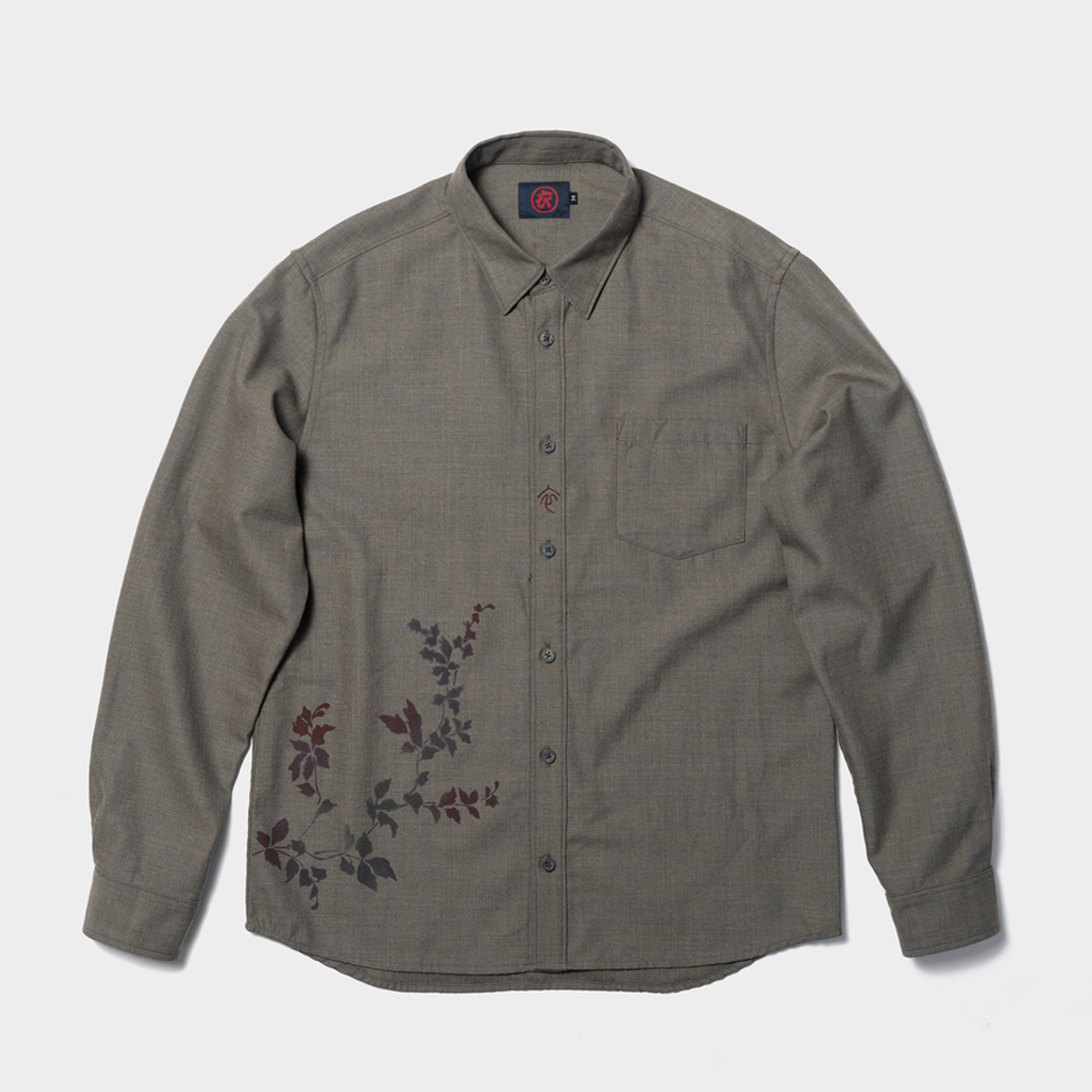 湿原草原の鶴 長袖シャツ